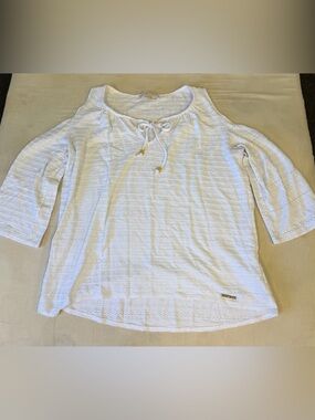 MICHAEL Michael Kors White Cold Shoulder Tie Neck Top S